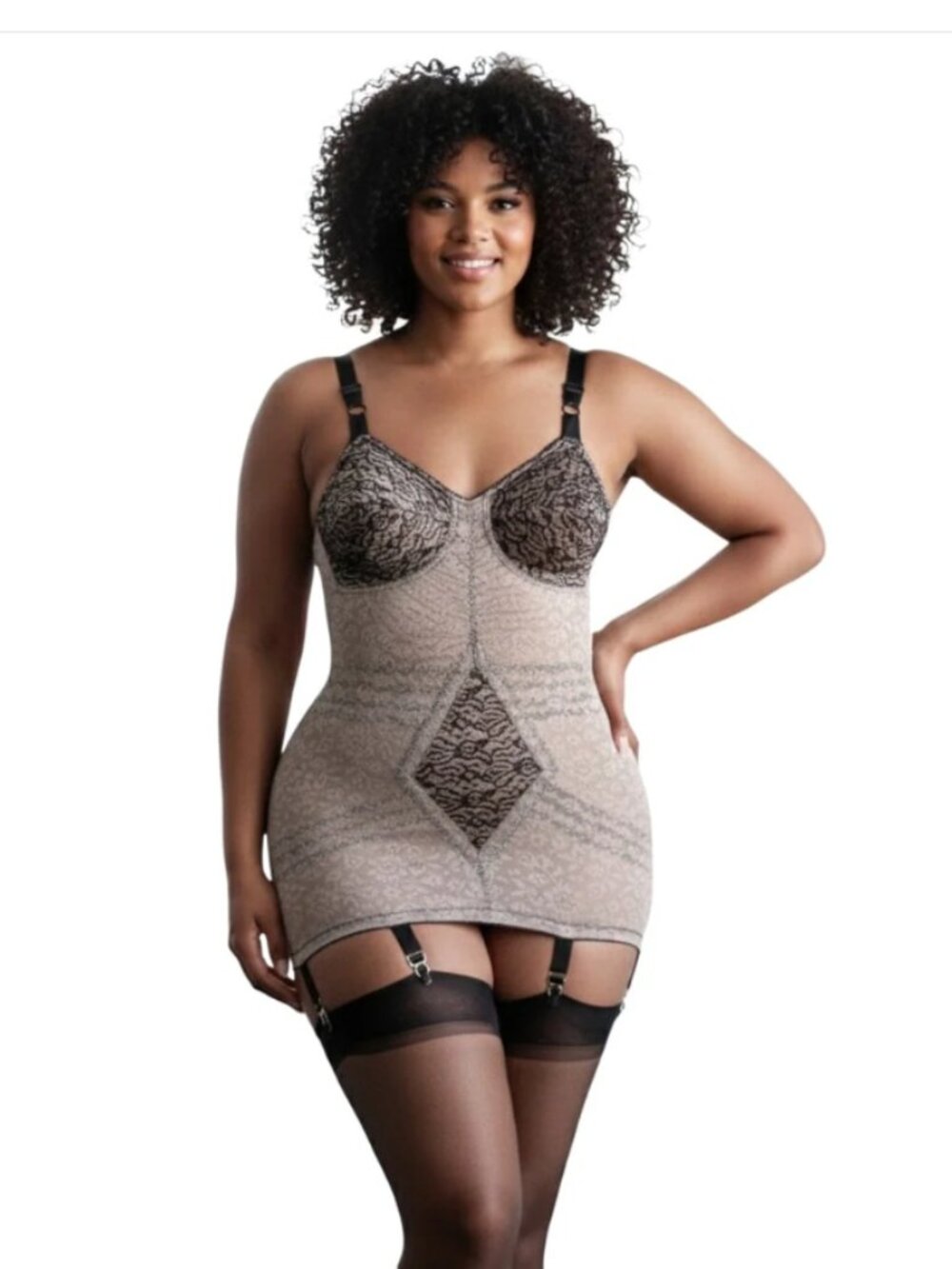 NWT Rago 9357 Body Briefer Shapewear Extra Firm Shaping, Mocha/Black